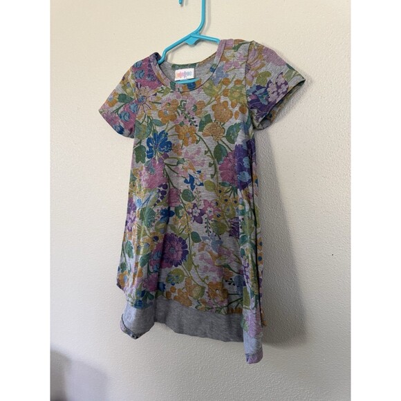 LuLaRoe Scarlett Dress Size 2T Gray With Floral Print Short Sleeve - Picture 2 of 6
